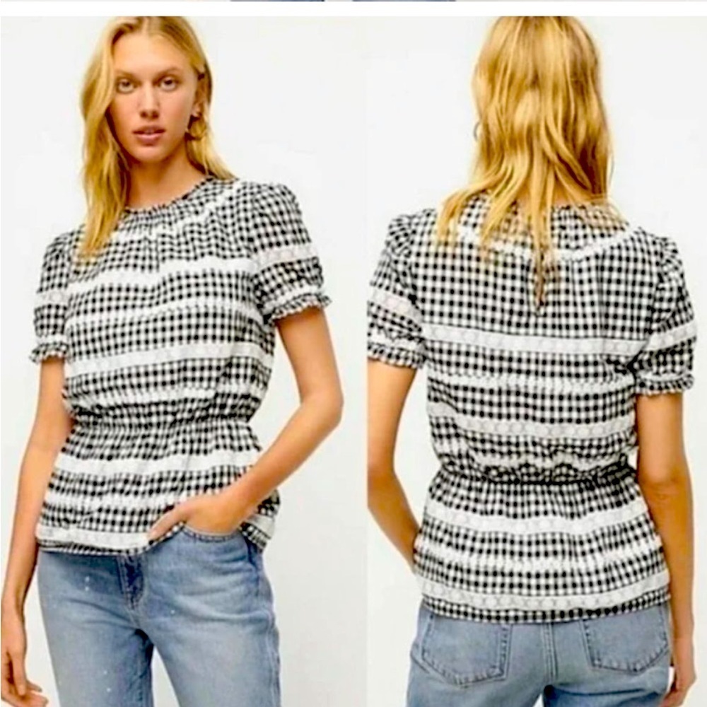 J. Crew Daisy Chain peplum gingham blouse XS/Sm - Picture 2 of 9